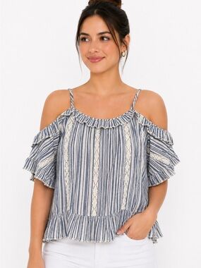 American Eagle NWT Striped Cold Shoulder Ruffle Blouse Small